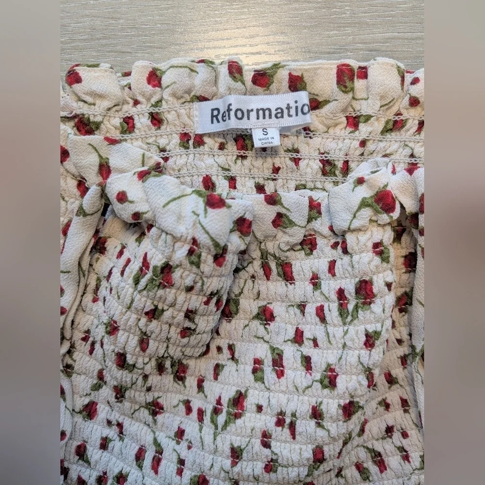 Reformation White Red Floral Smocked Halter Flowy Seabreeze Mini Dress - Picture 8 of 13